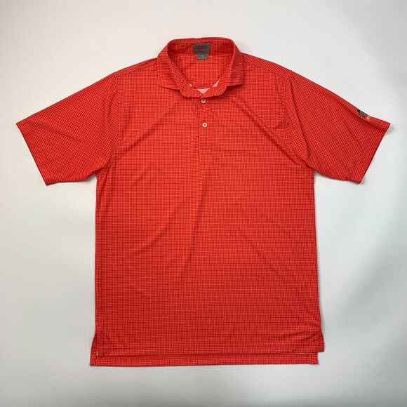 Fennec Polo Shirt Mens M Medium Chili Red Short Sleeve Houndstooth Stretch Golf - Picture 2 of 10